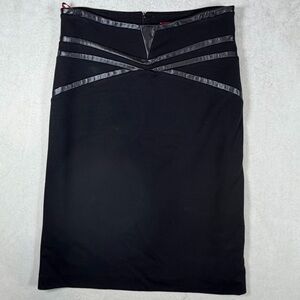 Hugo Boss Sz 8 Elegant Black Pencil Skirt with Satin Accents Performance Stretch